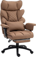 Dowinx Big and Tall Office Chair with Pocket Spring CushionHigh Back Computer Gaming Chairs with Adjustable ArmrestsExecutive Desk Chairs with Lumbar Support and FootrestPU Leather-Brown