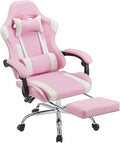 DUMOS Gaming Office Desk Chair with Footrest and Headrest for Adults PU Leather Ergonomic Video Computer Chair with Linkage Armrests Height Adjustable 360° Swivel Recling Chair New Pink