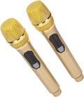 Cuifati Cordless Microphone Dual Digital DynamicMicrophone with Receiver 50m Range 3.5mm AdapterMicrophone with Smart LED Display for Singing Karaoke Meeting Wedding (Gold)