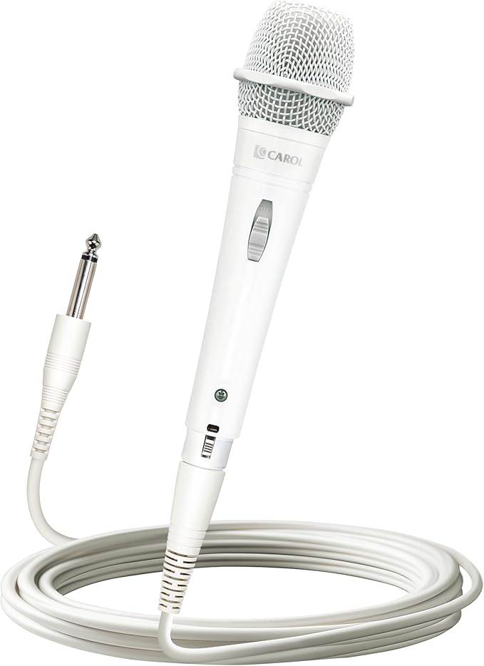 CAROL E dur-916S White XLR Wired Vocal Microphone for Singing – Dynamic Supercardioid Mic with Dual Shock Mount System for Karaoke Stage &amp Public Speaking Includes Mic 14.8ft XLR Cable &amp Sw