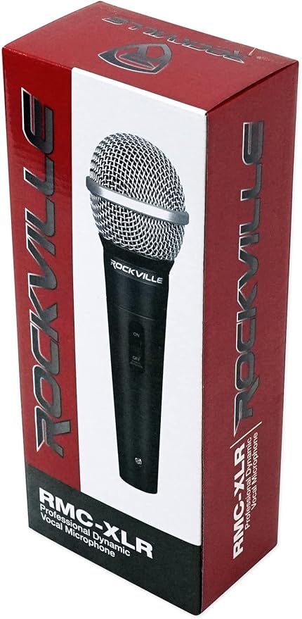 Rockville RMM-XLR Super Cardioid Dynamic Microphone 600 Ohm Metal Body On/Off Switch 10ft XLR Cable Black Finish for Live Performances and Vocals 4-Piece