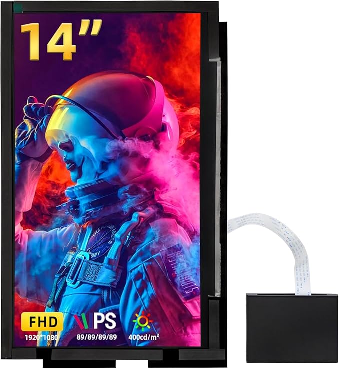14 Inch LCD Screen for Lian Li O11 Mini PC Case FHD 1920x1080 Laptop Screen Replacement PC Secondary Display HDMI 72% NTSC (Black)