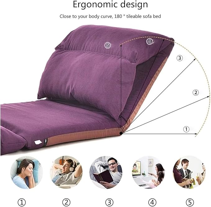 ELEFOCUS Folding Sofa Chair Folding Floor Chair Adjustable Comfortable Foldable Padded Floor Chair(Light Red)