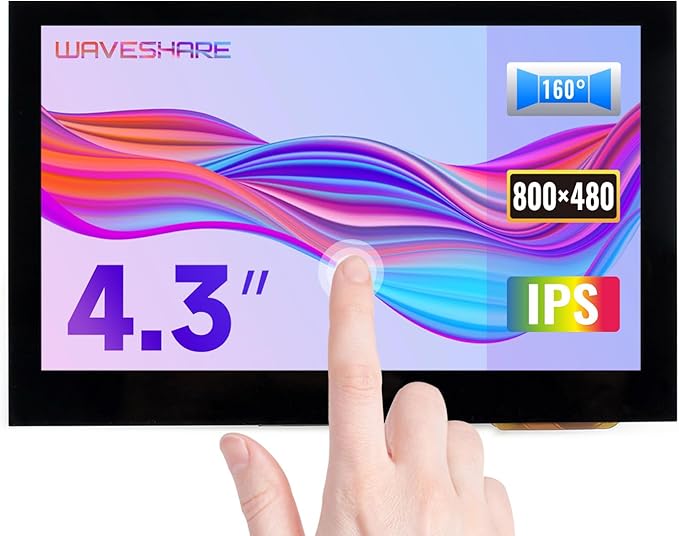 waveshare 4.3inch Capacitive Touch Screen LCD Compatible with Raspberry Pi 5/4B/3B+/3A+/2B/B+/A+/Zero/Zero W/WH/Zero 2W CM3+/4 800×480 Resolution HDMI IPS Supports Jetson Nano/Windows