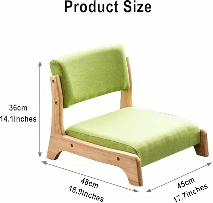 ELEFOCUS Japanese Floor Chair with Back SupportLow-Back Meditation Floor Seat with Soft CushionPortable Timber Armless Tatami Chair(Grey Cotton a)
