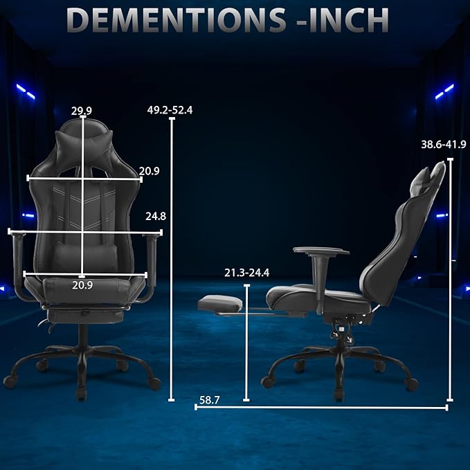 PayLessHere Racing Gaming Chair Office Massage Chair Ergonomic Recliner with Computer Desk PU Leather Lumbar Support Footrest Rolling Swivel and Task Function Ultimate Comfort for Adults (Black)
