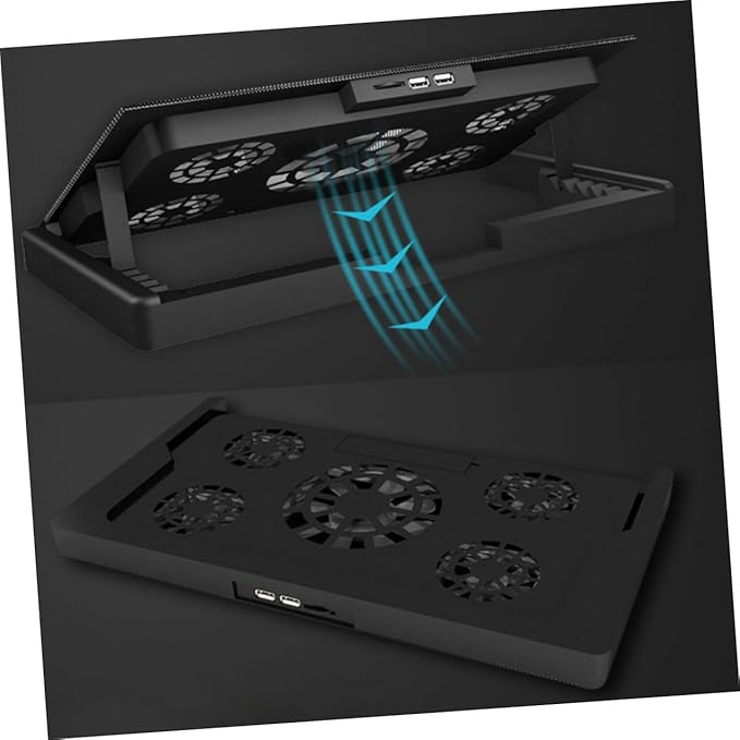 NOLITOY Laptop Cooling Pad with 5 Fans USB Cooling Base for Notebooks Multi-Angle Adjustable Black Cooler Stand Suitable for Gaming and Office Use