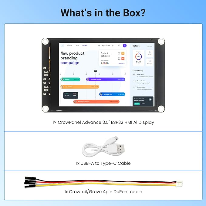 ELECROW ESP32 Display 480×320 3.5 HMI Advanced ESP32 IPS Touch Display Support AI Speech Interaction 32-Bit LX7 Dual-Core Processor Up to 240MHz Compatible with Arduino ESP-IDF and LVGL