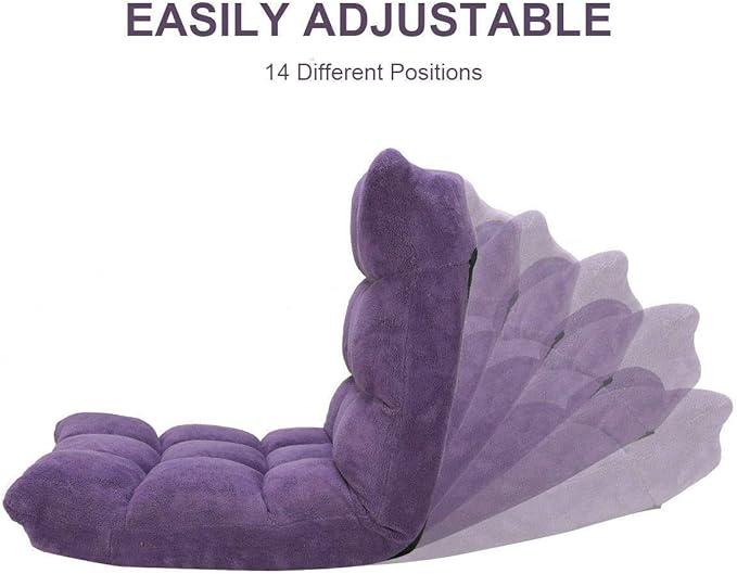 Purple Adjustable 14-Position Folding Floor Chair Gaming Lazy Sofa Chair Cushioned New