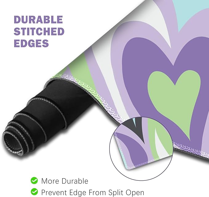 ToLuLu Extended Gaming Mouse Pad Memory Foam Ergonomic Keyboard Mouse Wrist Rest Support Set Large Desk Mat with Stitched Edges Non-Slip Base Mousepad for Home Office Game Study Purple Hearts