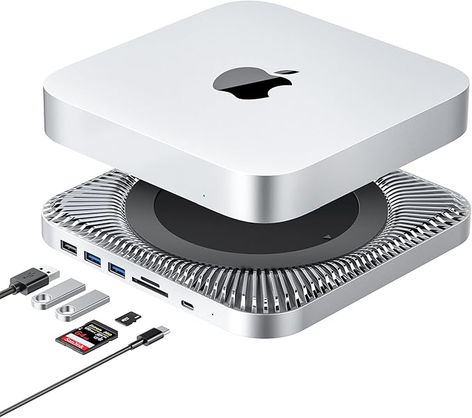 RayCue Mac Hub &amp Stand with SSD - Type-C USB 3.0/2.0 Ports Card Readers - Fits 2.5 Inch SSD for Mac Studio Mac Mini M1/M2