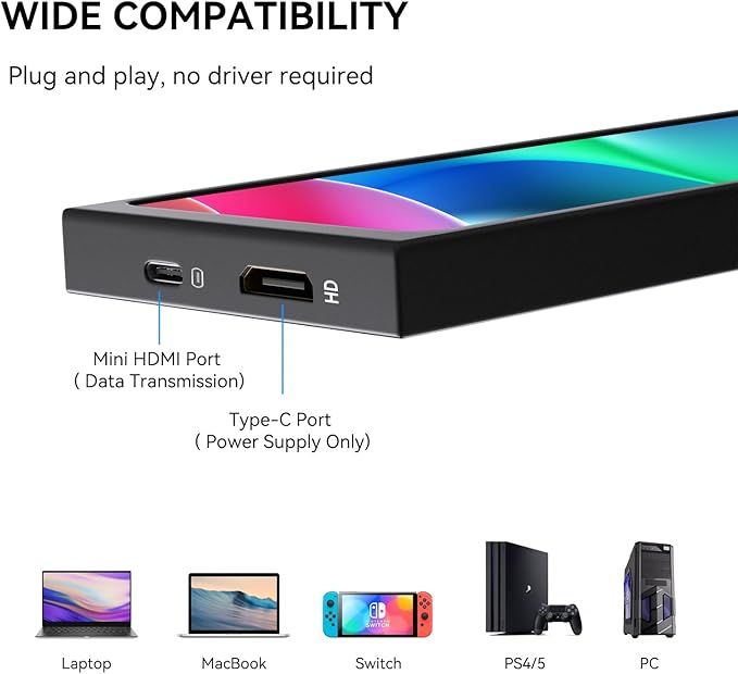 11.26 Mini Monitor FHD 1920x440 Small Wide Monitor for PC Case LCD Screen IPS Display with HDMI &amp Type-C for Raspberry Pi Laptop CPU GPU Temperature Aida64 Monitoring