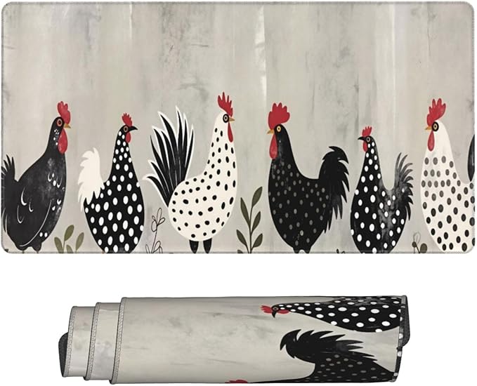 Farmhouse Rooster Hen Desk Cover MatExtended Large Mouse PadComputer Laptop Mat Desk Decor for Office Game Home 30x16 Inch