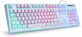 HUO JI Gaming Keyboard USB Wired with Rainbow LED Backlit Floating Keys Mechanical Feeling Spill Resistant Ergonomic for Xbox PS Series Desktop Computer PC Purple Blue