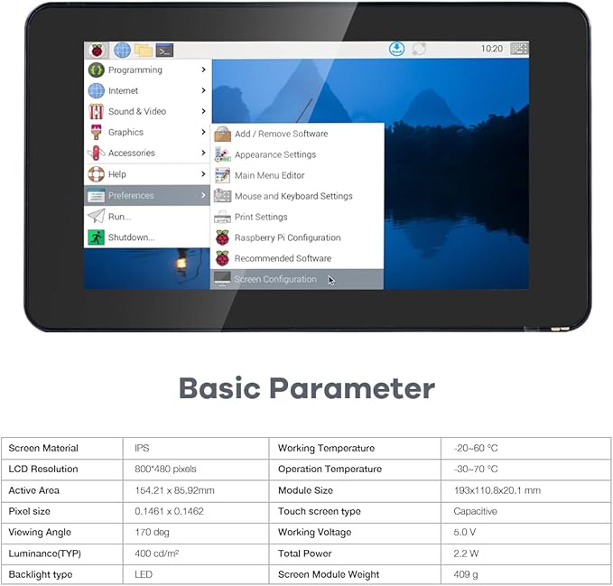 7 Inch Touchscreen IPS DSI Display Compatible with Raspberry Pi 5 800x480 Capacitive Screen MIPI DSI Driver-Free Interface