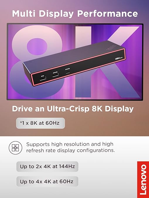 Lenovo ThinkPad USB 4 Smart Dock 5500 w/ 135W Adapter Supports up to 4 Displays 100W Power to Laptop Integrated USB4 Cable Eclipse Black