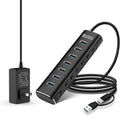 Powered USB Hub Rosonway 7 Ports USB 3.1/3.2 Gen 2 Hub 10Gbps with 3.3ft USB-A/USB-C Data Cable Individual Switches and 24W Power Adapter Aluminum USB C Hub for Laptop and PC RSH-A107