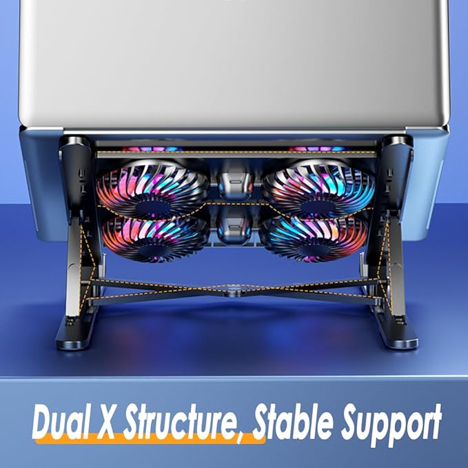 Laptop Cooling Pad for 11-17.3 Inch Gaming Laptops Foldable Laptop Stand Riser Holder with 4 Quiet Fans for Notebook Portable Laptop Cooler with 7 Adjustable Height LED Lights