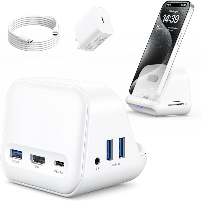JSAUX USB C Docking Station Stand for Samsung Dex 8-in-1 Multiport Hub with Phone Stand 4K HDMI USB 3.0 5Gbps SD/TF Card Slots60W PD Compatible with Samsung S24 Pixel 8/8 Pro iPhone 15 Series