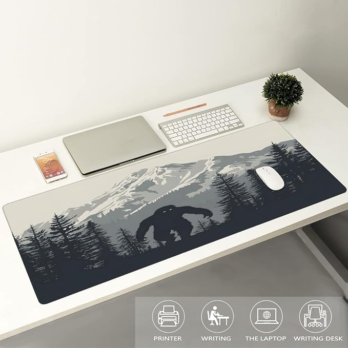 Large Bigfoot Forest Mountain Mouse Mat Computer Mousepad with Non-Slip Rubber Base Waterproof Mouse Pad Desktop Keyboard Pad for GamerHome School Laptop Office Accessories16x35.5in