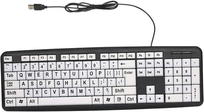 Ejoyous Large Print Computer Keyboard Wired USB White Keys Black Letters Keyboard for Visually Impaired Low Vision Individuals Full Size Keyboard for Desktop Laptop PC Gaming