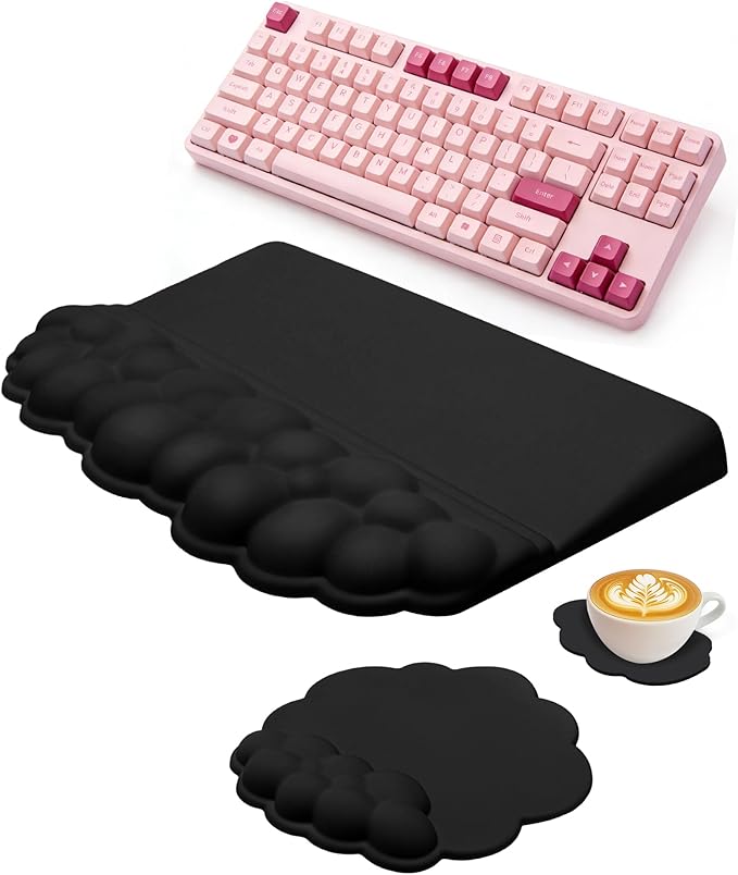 Cloud Wrist Rest Set for Keyboard and Mouse 3-Piece Memory Foam Wrist Pad with Silky Lycra Surface 2-in-1 Keyboard Wrist Rest &amp Stand Two Typing Angles Cute Cloud Desk Accessories (Classic Bla