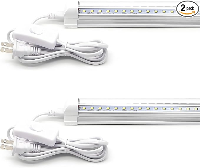 KALINA T8 V-Shape Integrated Single Fixture 2FT Led Tube Light 1680lm 6000k White 15W Utility Shop Light Ceiling and Under Cabinet Light Corded Electric with Built-in ON/Off Switch (Pack of 2)