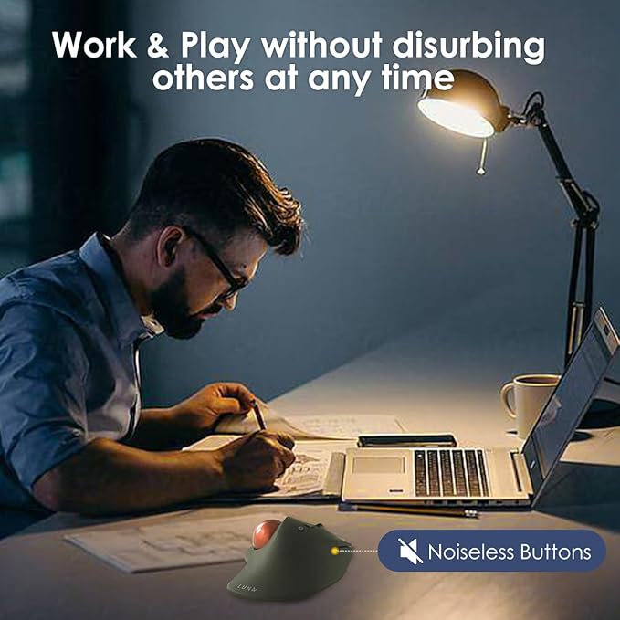 SANWA Bluetooth Wireless Ergonomic Trackball Mouse Optical Rollerball Mice Programmable Silent Buttons 40mm Trackball 600/800/1200/1600 DPI Compatible with MacBook Laptop Windows macOS
