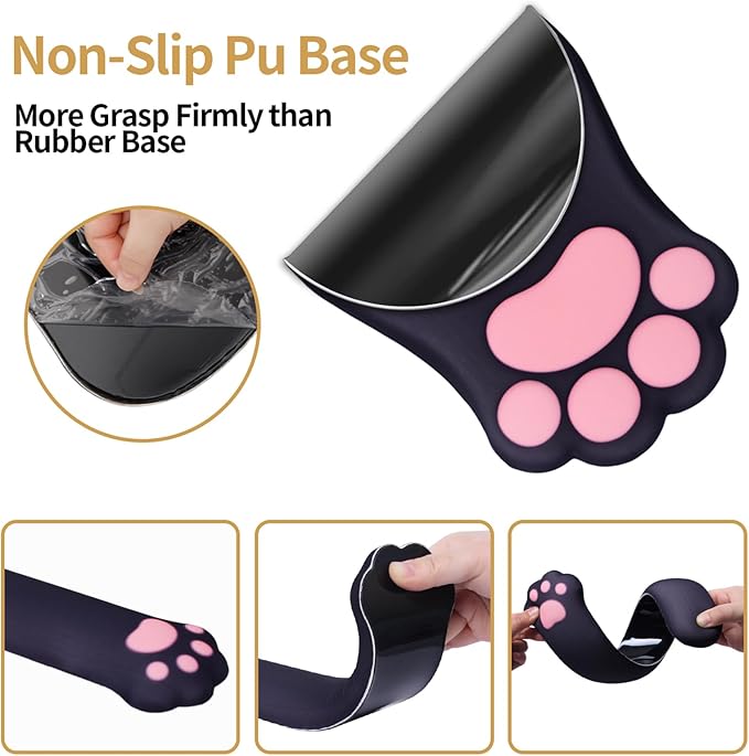 L-SPOUTTO Ergonomic Mouse Pad with Wrist Rest and Keyboard Wrist RestCute Comfortable Computer Mouse Pad Wrist Support Pain Relief Mousepad with Non-Slip PU Base for Desk Laptop Gaming OfficeBlack