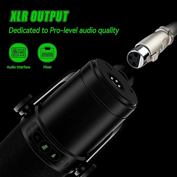 USB/XLR Dynamic Microphone for Podcasting Gaming Live Streaming &amp Recording with Touch Mute Button &amp Headphones Jack