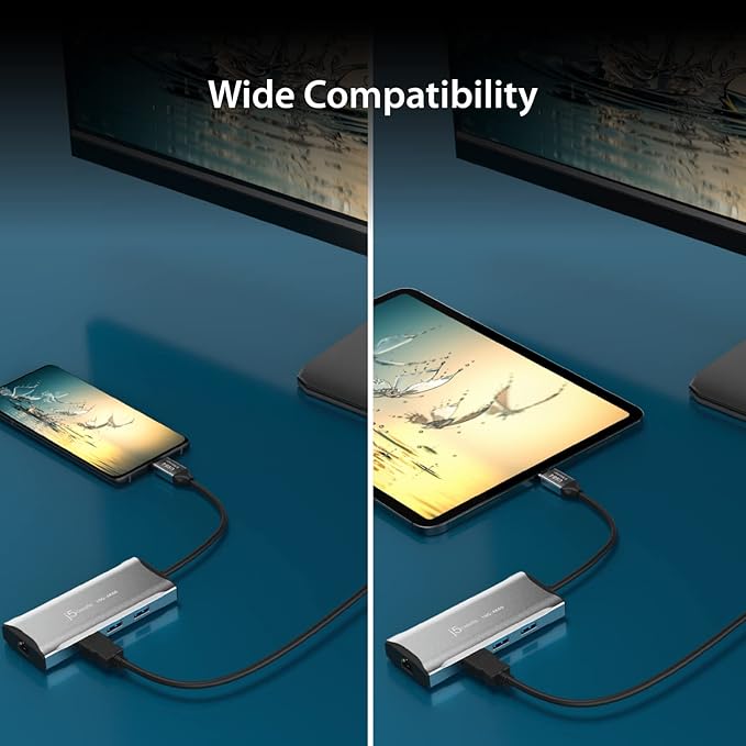 j5create USB C Hub - 4K 60Hz HDMI 2 USB-A 10Gbps USB-C 10Gbps with PD 100W Ethernet | Multiport Adapter for MacBook ChromeBook XPS Surface Pro (JCD392)