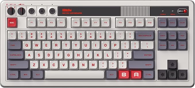 8Bitdo Retro Mechanical Keyboard Bluetooth/2.4G/USB-C Hot Swappable Gaming Keyboard with 87 Keys Dual Super Programmable Buttons for Windows and Android - N Edition