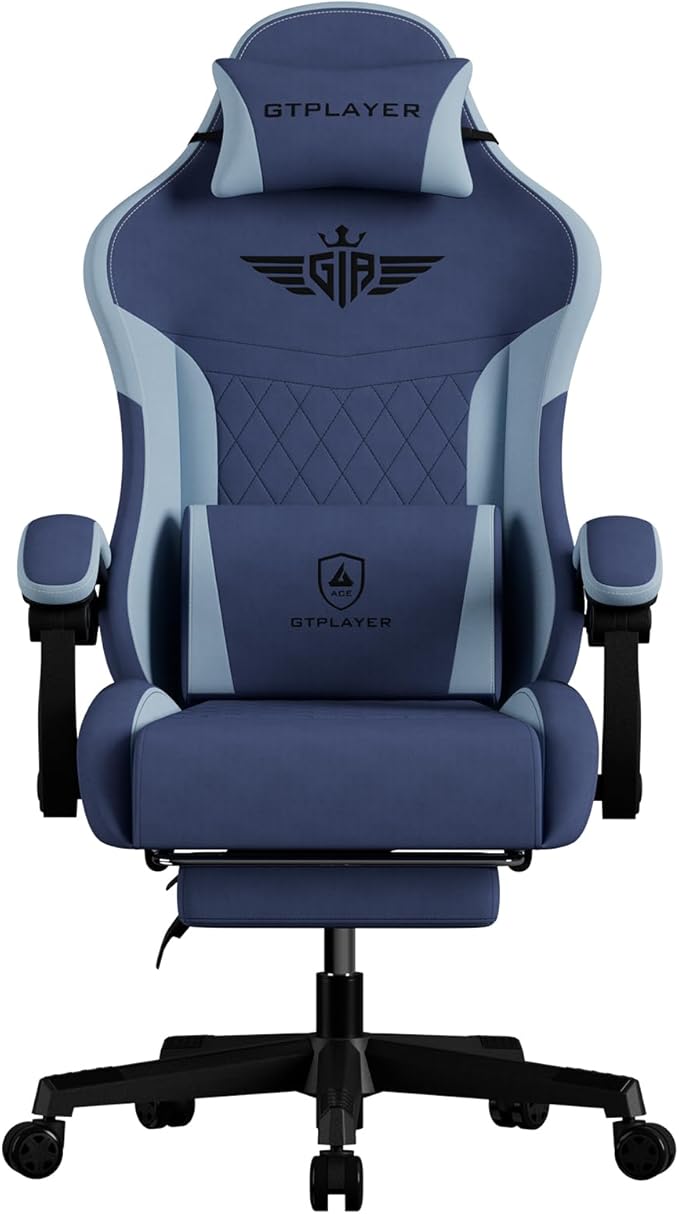 GTPLAYER Gaming Chair Video Game Chairs with Footrest and Lumbar Support Computer Chair for Adults with Extended Backrest Ergonomic Reclining Silla Gamer Fabric Dark Blue