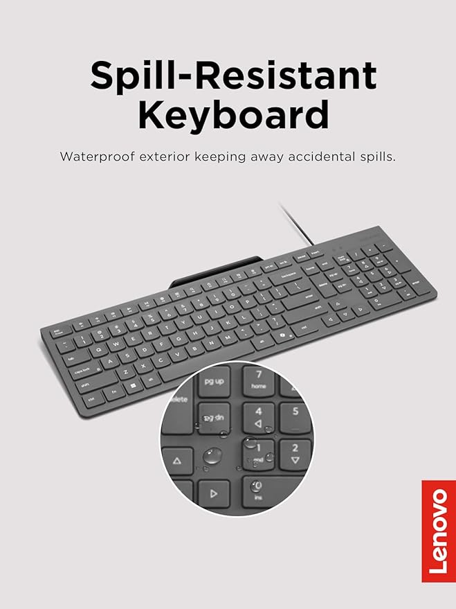 Lenovo 310 USB-A Wired Keyboard Mouse Combo Quiet Keys Ultra-Slim Gaming Design Spill-Resistant Integrated Phone Stand Compatible w Laptop PC Tablet – Ergonomic Mouse Mechanical Keyboard USB