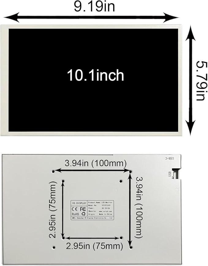 VSDISPLAY 10.1 Inch 1280x800 Computer Temp LCD Monitor PC Case Screen Display Supports Theme Editor DIY Dynamic Image Picture Wallpaper Monitoring RAM CPU GPU DataWhite