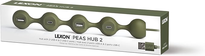 LEXON PEAS HUB 2 4-Port Hub Charge 2 x USB 2 x USB-C 2 Smartphones Simultaneously Copper Inner Cable LD143DG Dark Gray