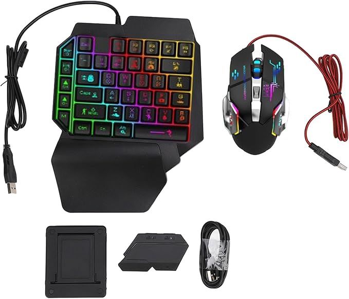 VBESTLIFE Half Hand Gaming Keyboard and Mouse Combo 38 Keys Single Handed Wired RGB Keyboard and Gaming Mouse Converter for Android PC Gaming Player