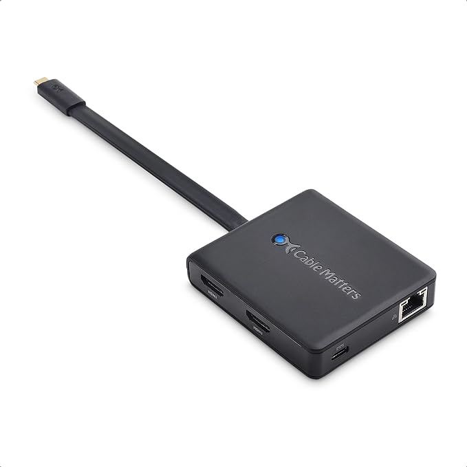 Cable Matters Dual Monitor USB C Hub (USBC Dock) with Dual 4K HDMI 2X USB 2.0 Ethernet and 100W Charging - Thunderbolt 4 / USB4 / Thunderbolt 3 Port Compatible with Windows
