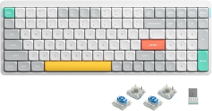 nuphy Air96 V2 Wireless Mechanical Keyboard100 Keys RGB Backlit KeyboardSupports Bluetooth 5.12.4G and Wired Connectionfor PC/Laptop/Windows/Mac -White Gateron Blue Switch
