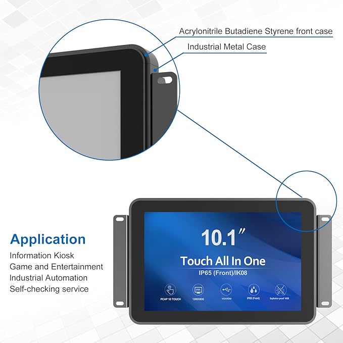 10.1 Inch 1000 Nits Sunlight Readable Multi Touch PCAP Open Frame Touch Screen Monitor Industrial LCD Display with 1280x800 Black