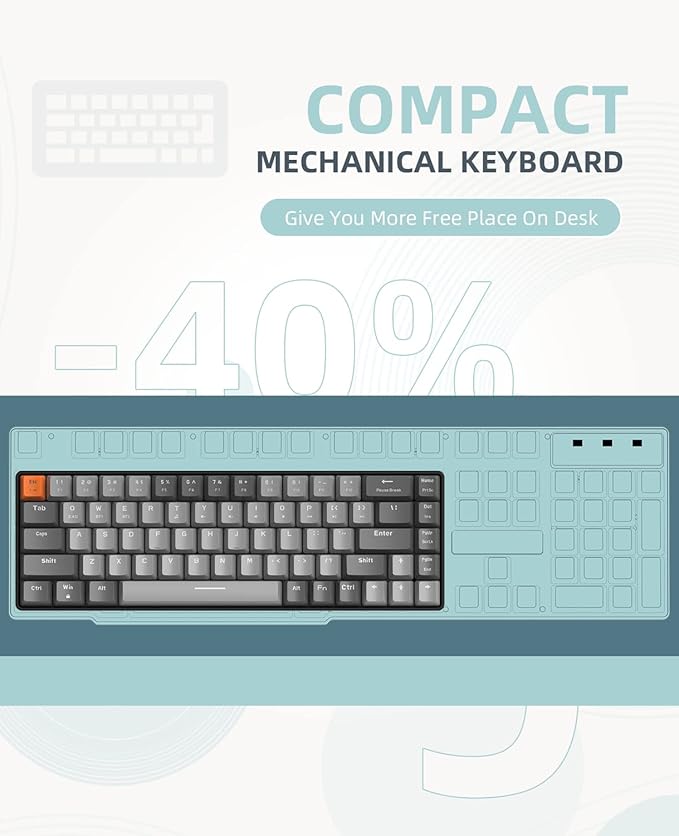 ZIYOU LANG RK68 60% Wireless Mechanical KeyboardBluetooth 5.0/2.4Ghz Dual Mode ReceiverHot-Swappable Mini 68-KeyRetro Color KeycapsLinear Red SwitchUltra Power Saving for PC PS4 Xbox iPhone ipad