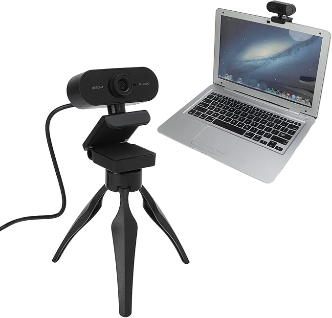 Webcam 1440P USB 2.0 Desktop Camera with Built - in Noise Cancelling Microphone Tripod Mounting Protective Cover - Plug and Play Wide Angle Ideal for PC and Laptop