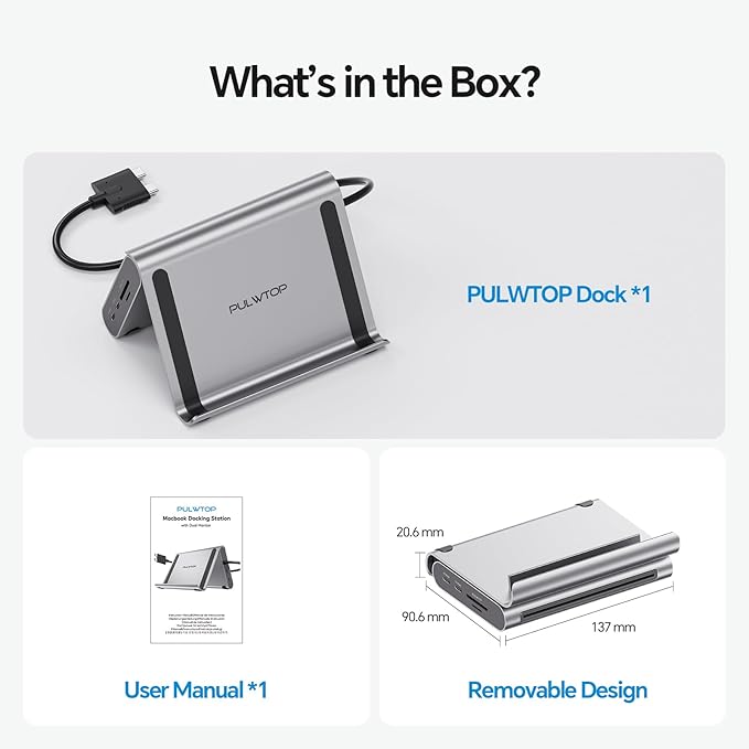 MacBook Pro Docking Station Dual Monitor 4K@60Hz for MacBook Pro/Air M3 Pro/M4/M5 PULWTOP USB C Docking Station Stand Laptop Dock with 2 HDMI PD Ethernet USB A/C 10Gbps Audio SD/TF USB 2.0