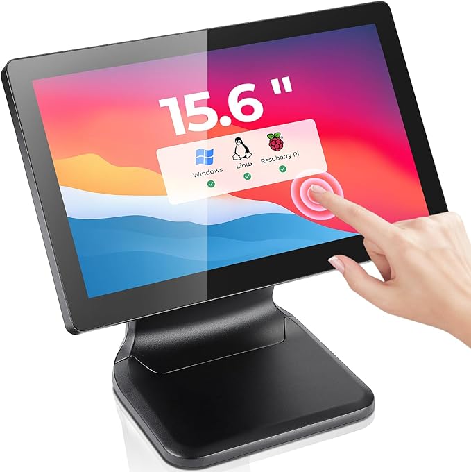 MUNBYN 15.6-inch POS Touchscreen Monitor Backlit LED Multi-Touch Screen Monitor HDMI/VGA Capacitive Screen Display True Flat Seamless for Retail Restaurant Bar No Driver Required 2Y Protection