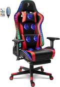 TBQATNTS RGB LED Gaming Chair with Seven-Point Massage FunctionComputer Chair with SpeakersErgonomic Chair with Footrest and Lumbar Support90°-180° Tilt Office ChairRed