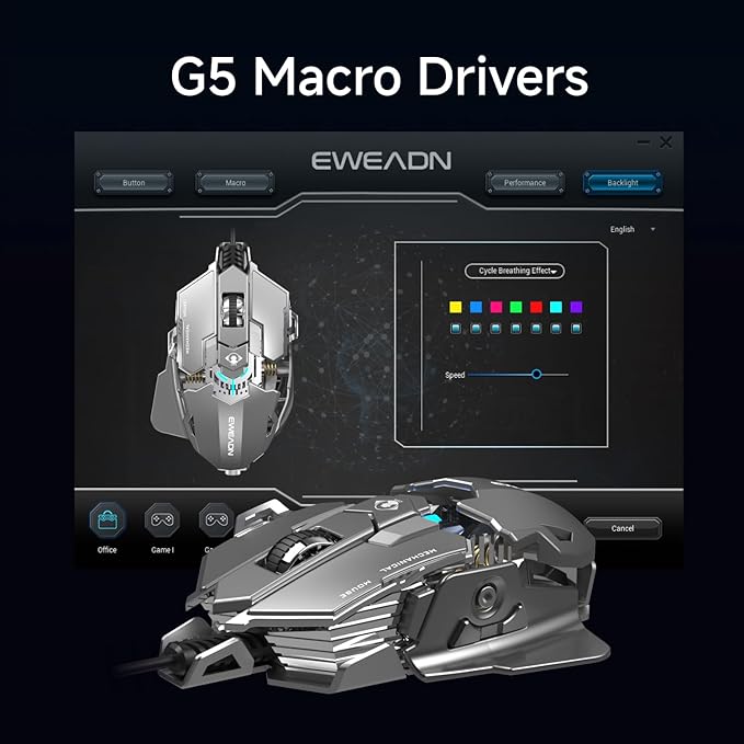 EWEADN G5 Wired Gaming Mouse Ergonomic RGB Computer Mouse 12800 Adjustable DPI 9 Programmable Macro Buttons with Rapid Fire Key Compatible for PC/Laptop/Windows-Grey&ampWhite