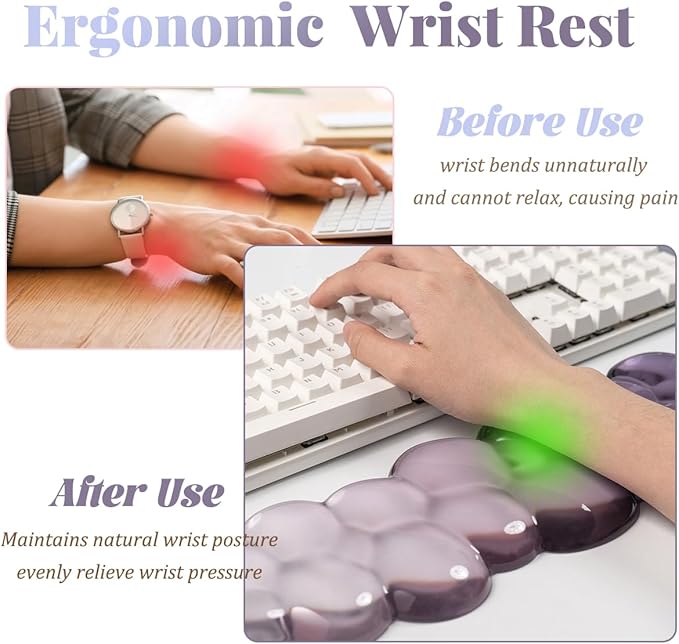 Gel Keyboard Wrist Rest Cloud Set Clear Ergonomic Wrist Support and Arm Support Keyboard Rest for Typing Pain Relief with Non-Slip Soft Washable Wrist Rest(Purple Grey)