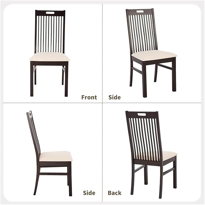Adjustable Office Computer Chair with Armrest 1pcs Dark Brown Wood Dining Chairs with Spindle Slat High Back Upholstered Seat