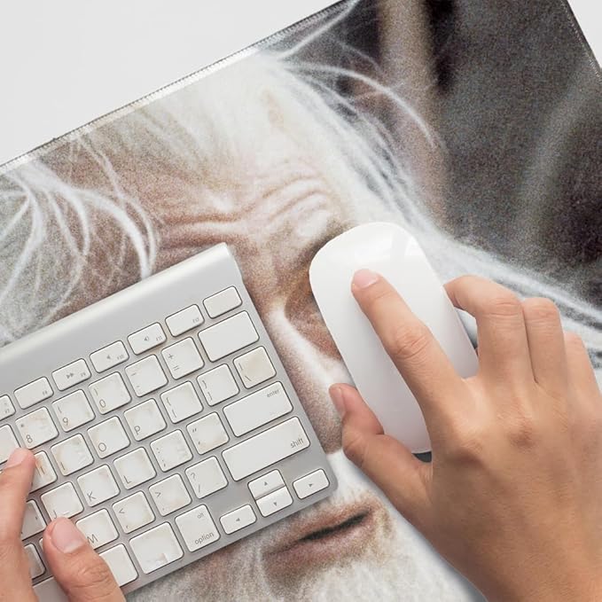 The Lord of The Rings Gandalf The White Character Large Gaming Mouse Pad Desk Mat with Stitched Edges Non-Slip Base for Gamer Home and Office 31.5 x 15.7
