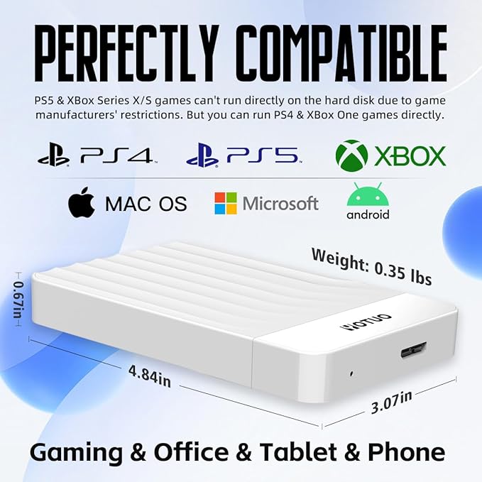 Portable External Hard Drive Storage Expansion Mobile HDD USB 3.0 for PC Mac Desktop Laptop PS4 PS5 Xbox One X/S Xbox 360 Xbox Series X/S Office &amp Game (White 750GB)